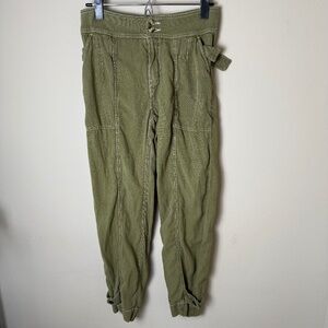 By Anthropologie Tapered Utility Pants Womens 2 Olive Green Jogger Linen Blend